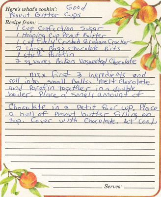 peanut butter cups recipe card